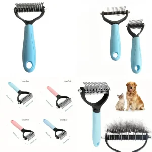 2 Pack Random Color Stainless Steel Pet Dematting Comb and double side brush set