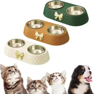 Double Bowl Dog Food Feeding Drinking Container